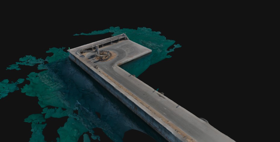 Vista del modelo 3D de un muelle de Málaga, incluida en la presentación de ATON