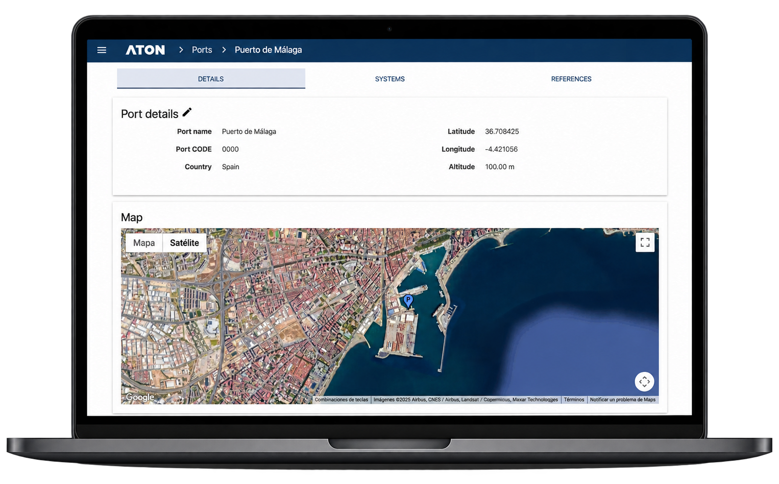 Ordenador portátil con la plataforma web ATON para la gestión de inspecciones portuarias